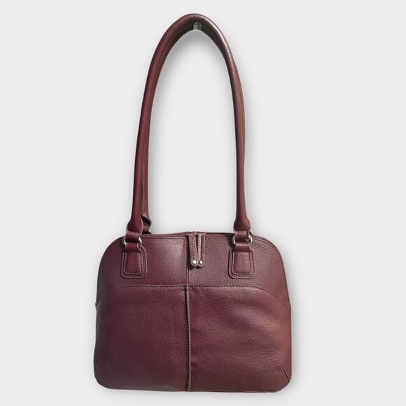 Tignanello Shoulder Satchel A209642 Burgundy Pebbled Leather Nickel 2-Handle Bag - Picture 4 of 9